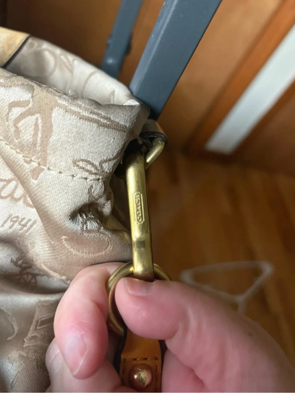 Coach Metallic Taupe Shoulder Bag with Signature Jacquard